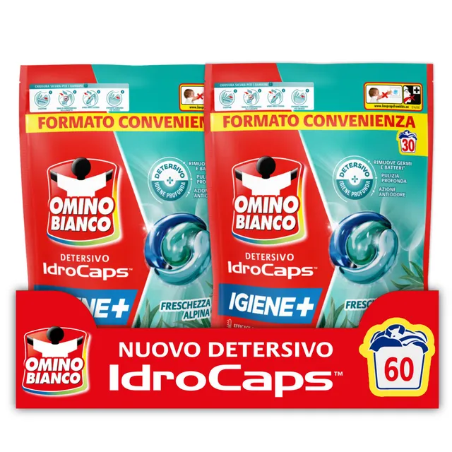 omino-bianco-idrocaps-igiene-detersivo-lavatrice-in-capsule-60-lavaggi-30-caps-x image 1