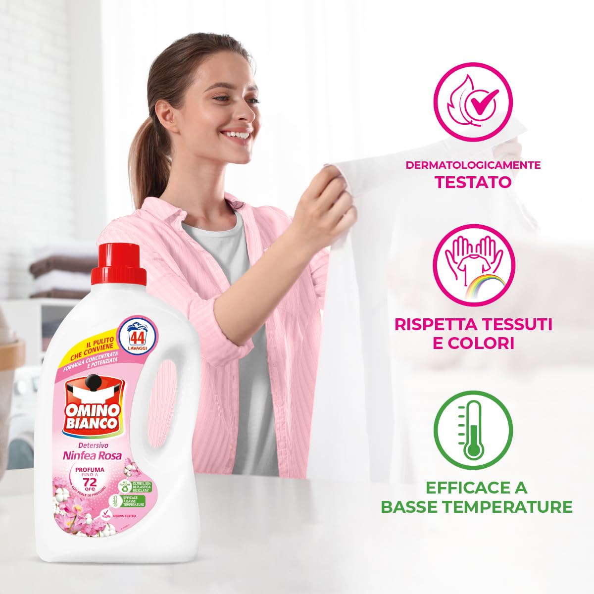 omino-bianco-detersivo-lavatrice-liquido-ninfea-rosa-150-lavaggi-rispetta-colori image 2
