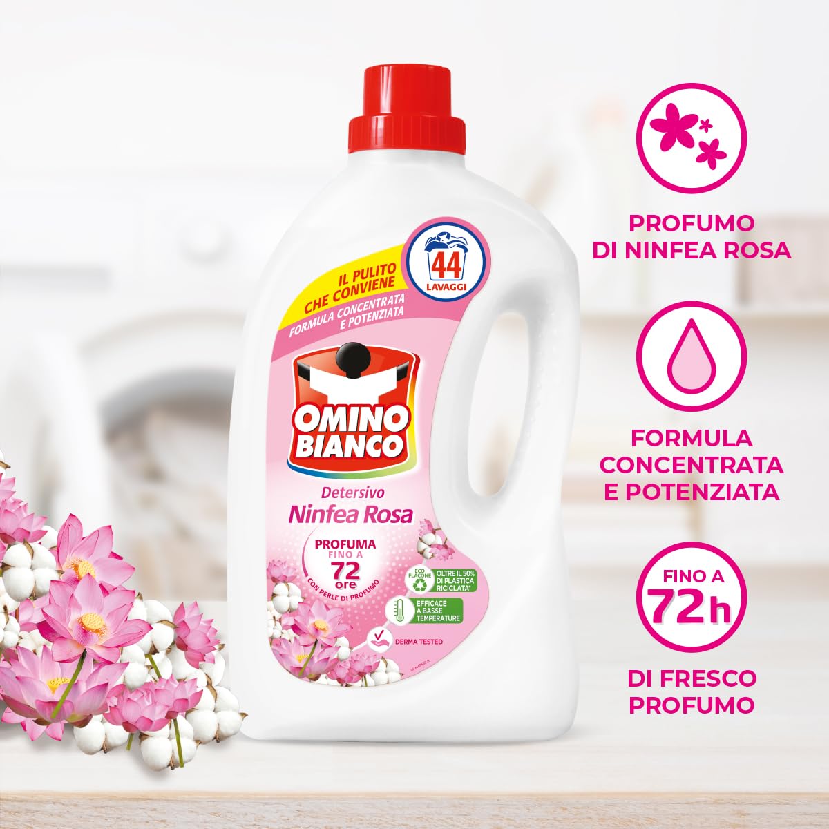omino-bianco-detersivo-lavatrice-liquido-ninfea-rosa-150-lavaggi-rispetta-colori image 4