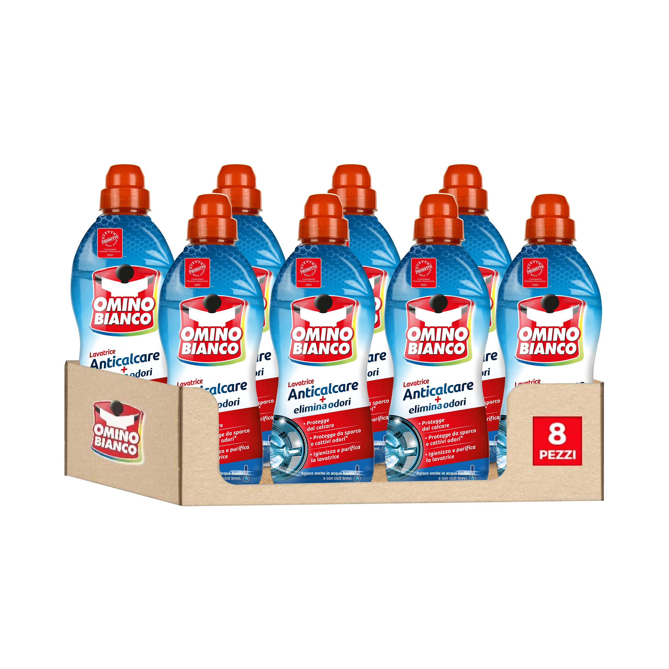 omino-bianco-anticalcare-lavatrice-liquido-750-ml-x-8-pezzi-protegge-da-calcare- image 1